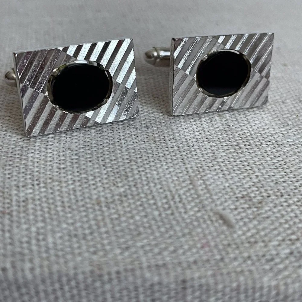 Vintage Dante Signed Silver Black Tone Classic Elegant Cuff Links